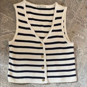 Abercrombie & Fitch navy and White Striped Cardigan Vest
